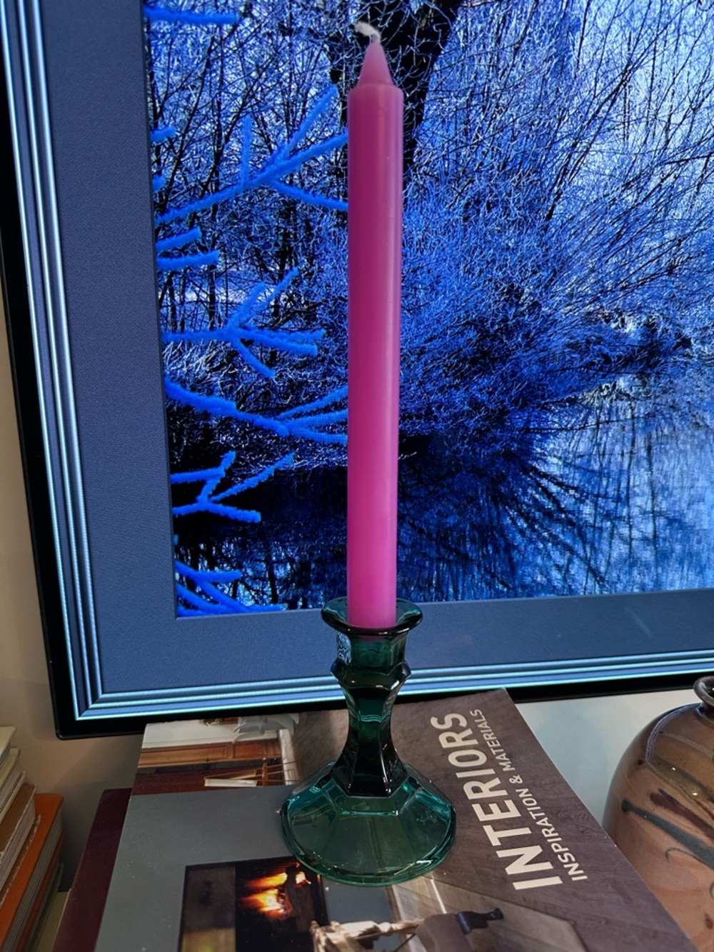 Green Glass Candle Holder